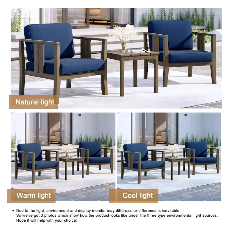 Uixe 3-piece Teak Solid Wood Outdoor Arm Chairs with Side Table Set