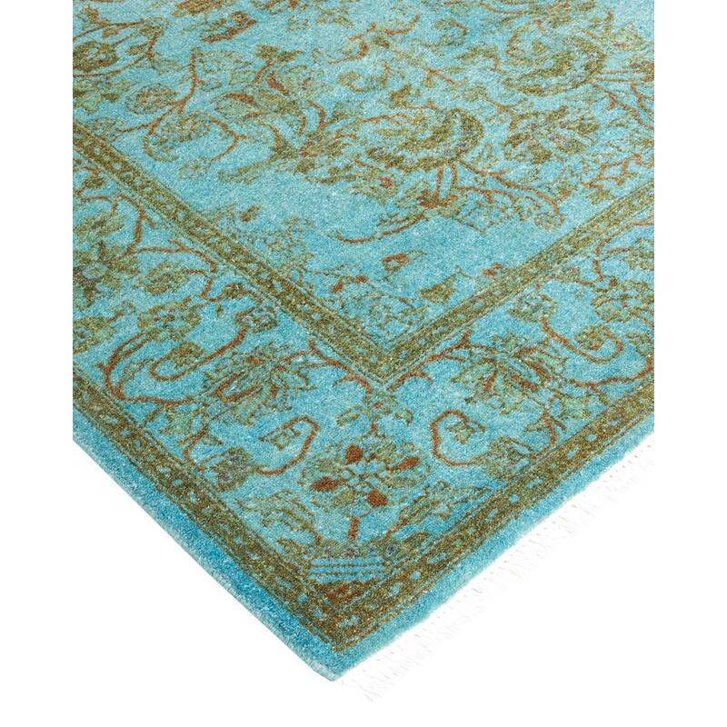 Overton Hand Knotted Wool Vintage Inspired Modern Contemporary Overdyed Blue Runner Rug - 2' 8" x 10' 5"