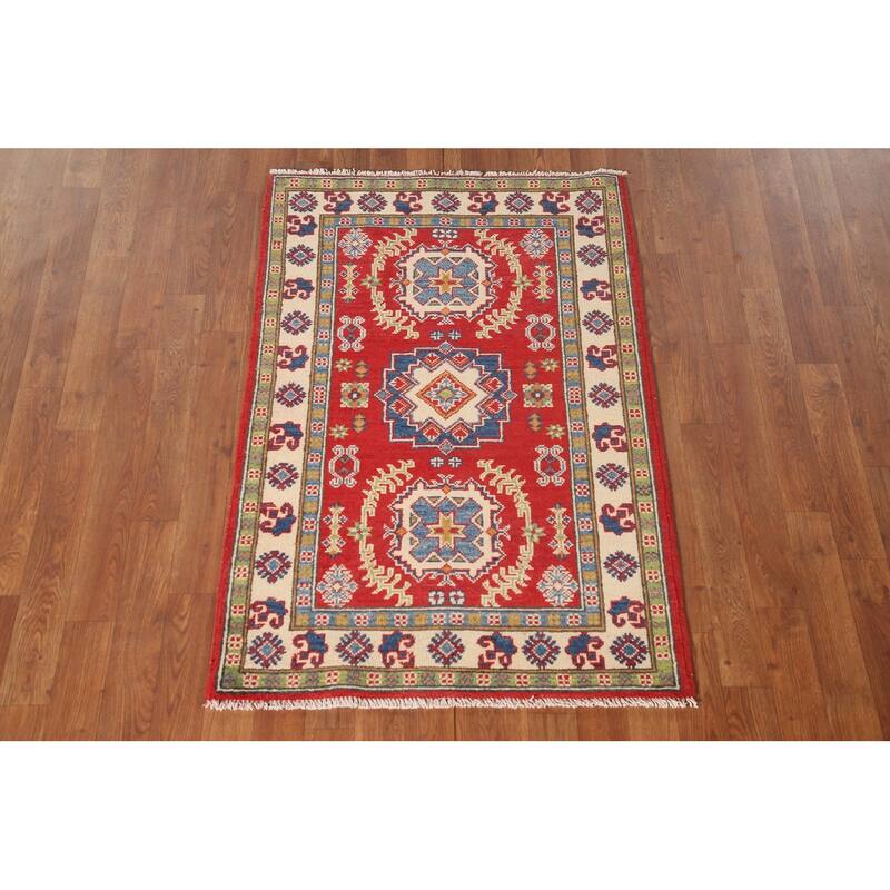 Red Traditional Kazak Accent Rug Hand-Knotted Wool Carpet - 2'9" x 4'1"