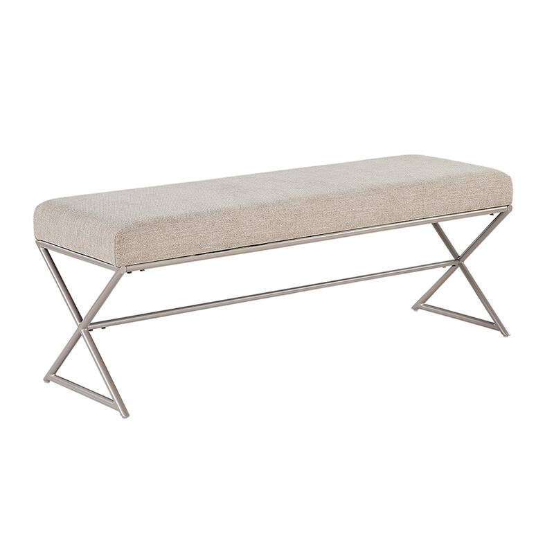 Catalina 48" Chenille Bench - Champagne Finish Iron Metal Frame - Taupe