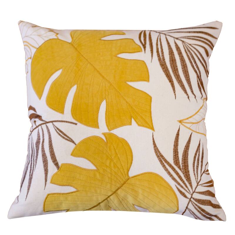 Leaf Pattern Decorative Pillow with Velvet Cover 20x20 Inches - Yellow
