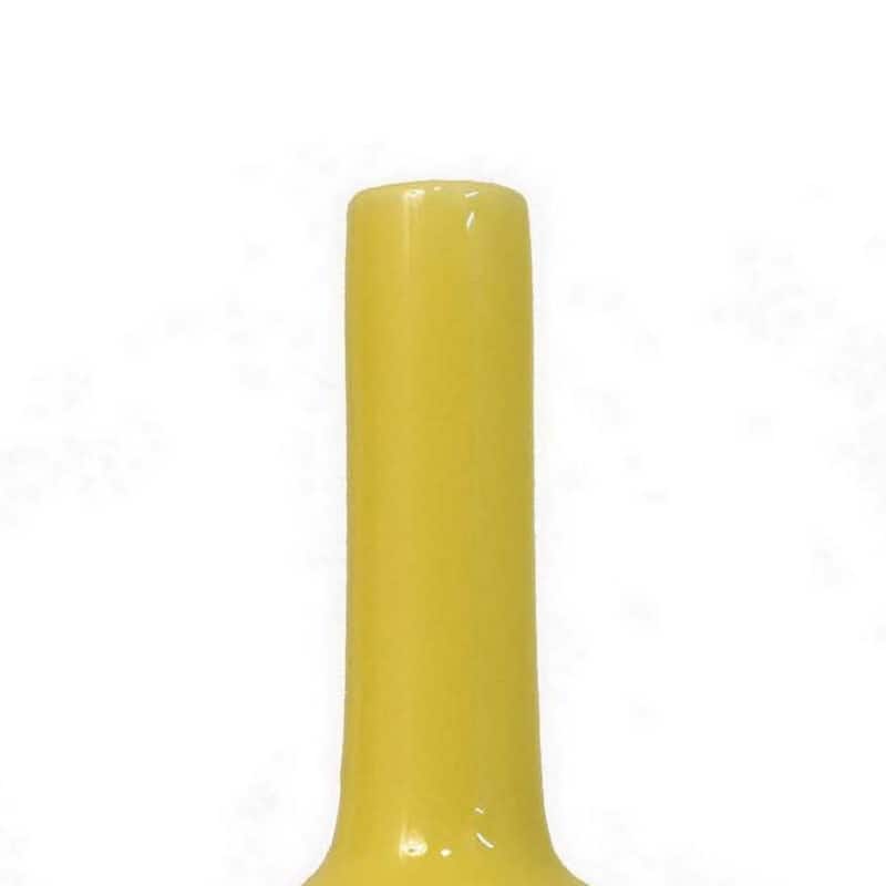Remi Flower Vase, Narrow Neck, Yellow Ceramic w Floral Motifs, 16 Inch
