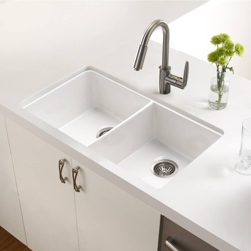Houzer PTU-3200-C Platus 32-3/16" Undermount Double Basin Fireclay