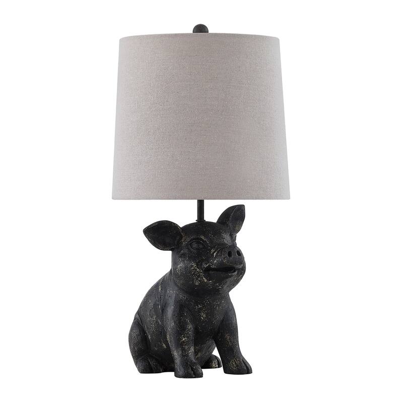 18"H Black Resin Pig Table Lamp With Shade - 9.5" x 9.5" x 18" - 9.5" x 9.5" x 18" - Black