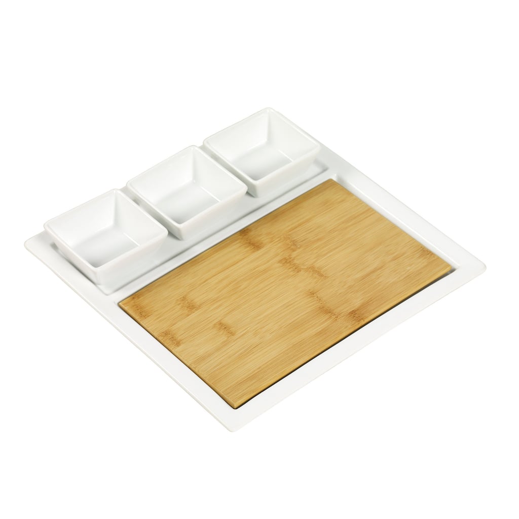 5pc Bamboo & Ceramic Serving Set