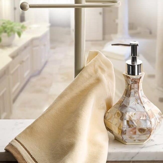 Creative Scents Cotton Velour Cream with Gold Brown Trim Fingertip Towel Set (12 Pack)