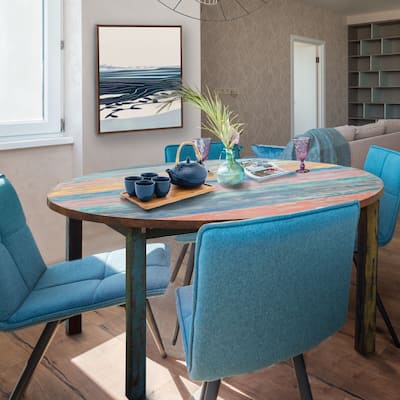 Chic Teak Round Dining Table made from Recycled Teak Wood Boats, 55 inch - Multi
