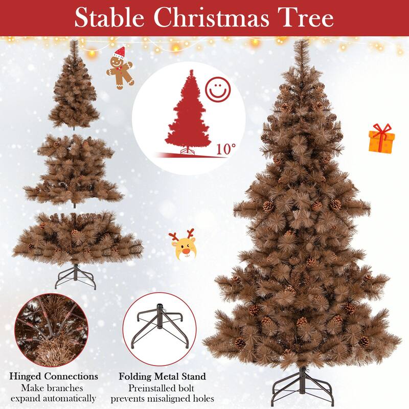 Costway 6 FT Artificial Christmas Tree with 200 LED Lights, 493 Branch - Chocolate - See Details