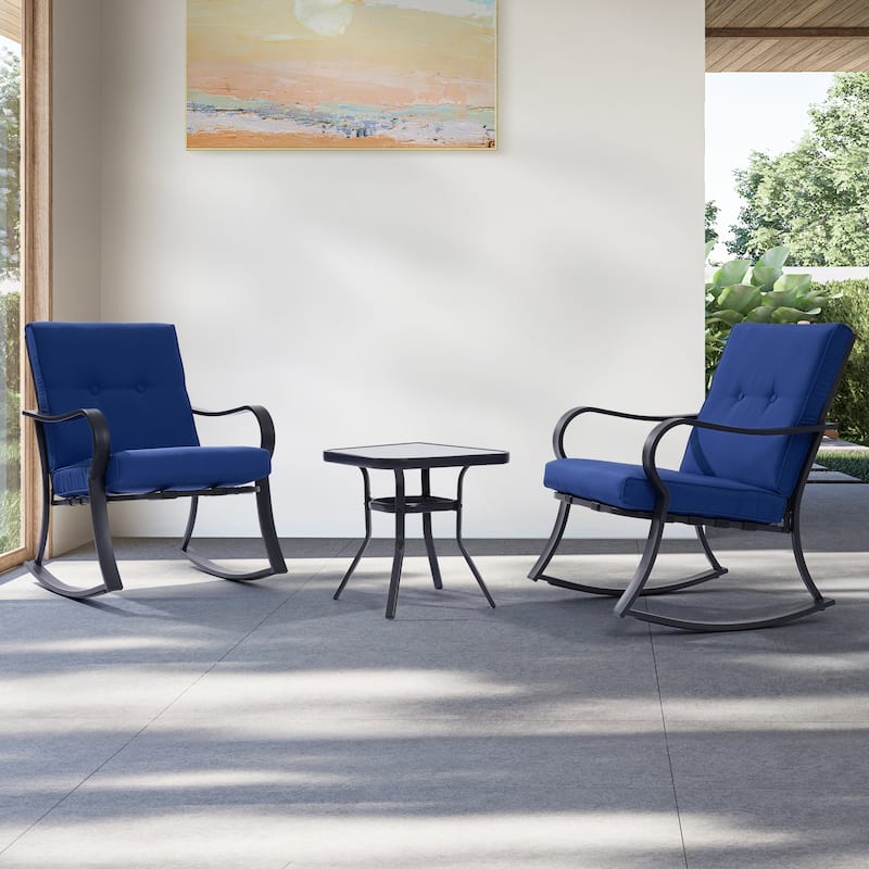 LIVOOSUN 3 Pieces Outdoor Bistro Sets With Table, Soft Cushions - DarkBlue