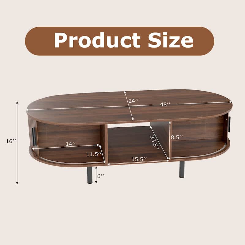 Costway 48" Mid Century Center Table with Sliding Fluted Doors & Open - See Details