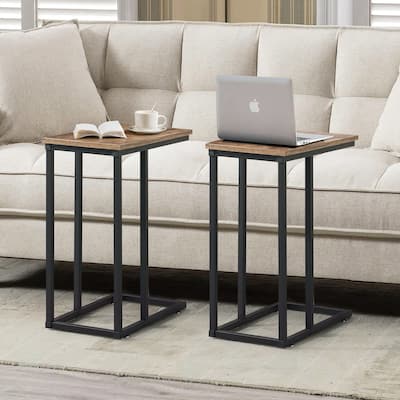 VECELO C-Shaped End Table Small Side Table Sofa Table with Metal Frame C-Shaped Couch Table Nightstand Set of 2