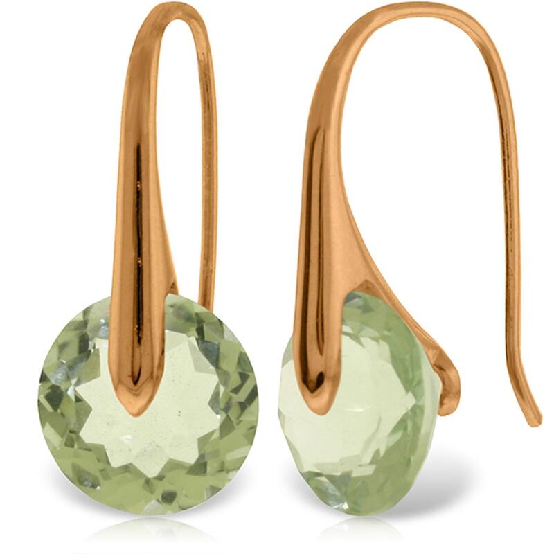 14K Solid Gold Fish Hook Green Amethyst Earrings Gemstone Jewelry - Rose