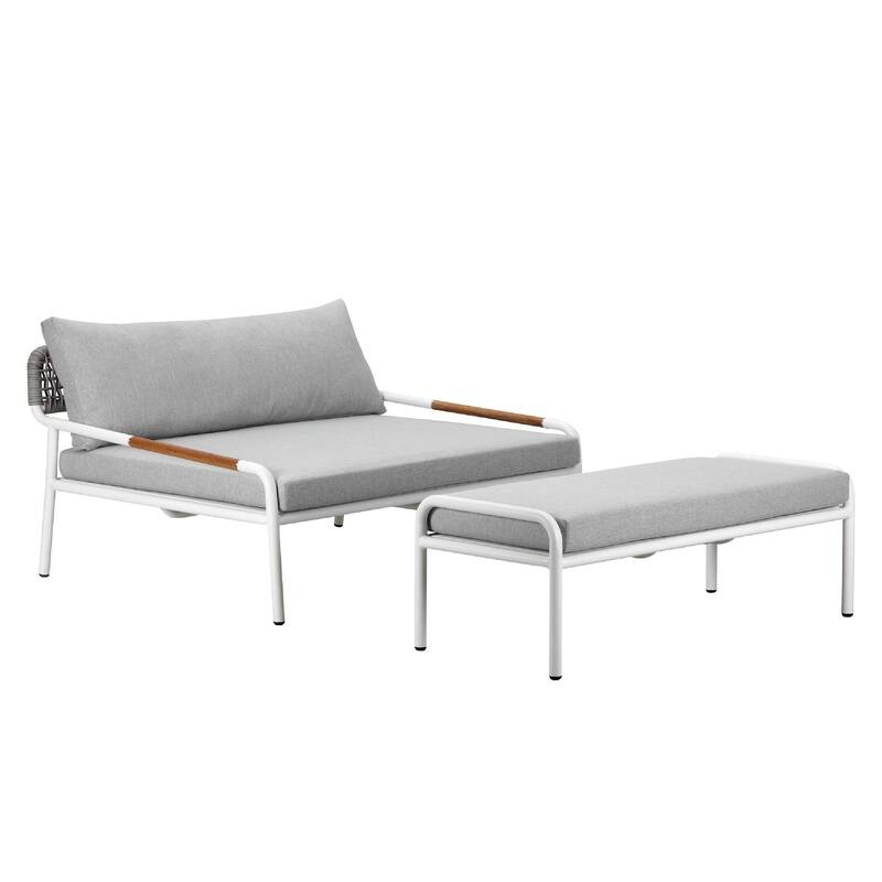 Shia 2 Piece Outdoor Daybed Set, Classic White Aluminum Frames, Ottoman