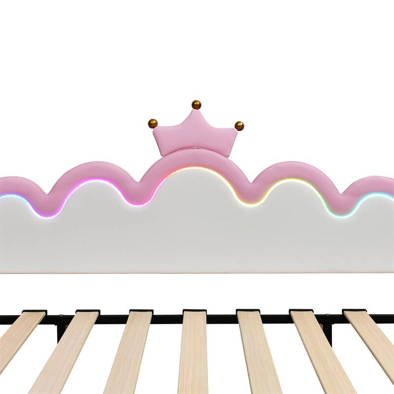 Upholstered Twin Extending Daybed with LED Lights, Crown Headboard
