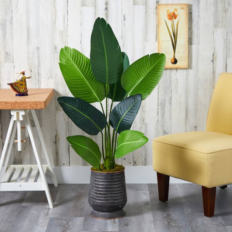 50In Artificial Travelers Palm Tree in Planter - Farmhouse Decor Indoor Tropical Plant - Green - 41-50 Inches
