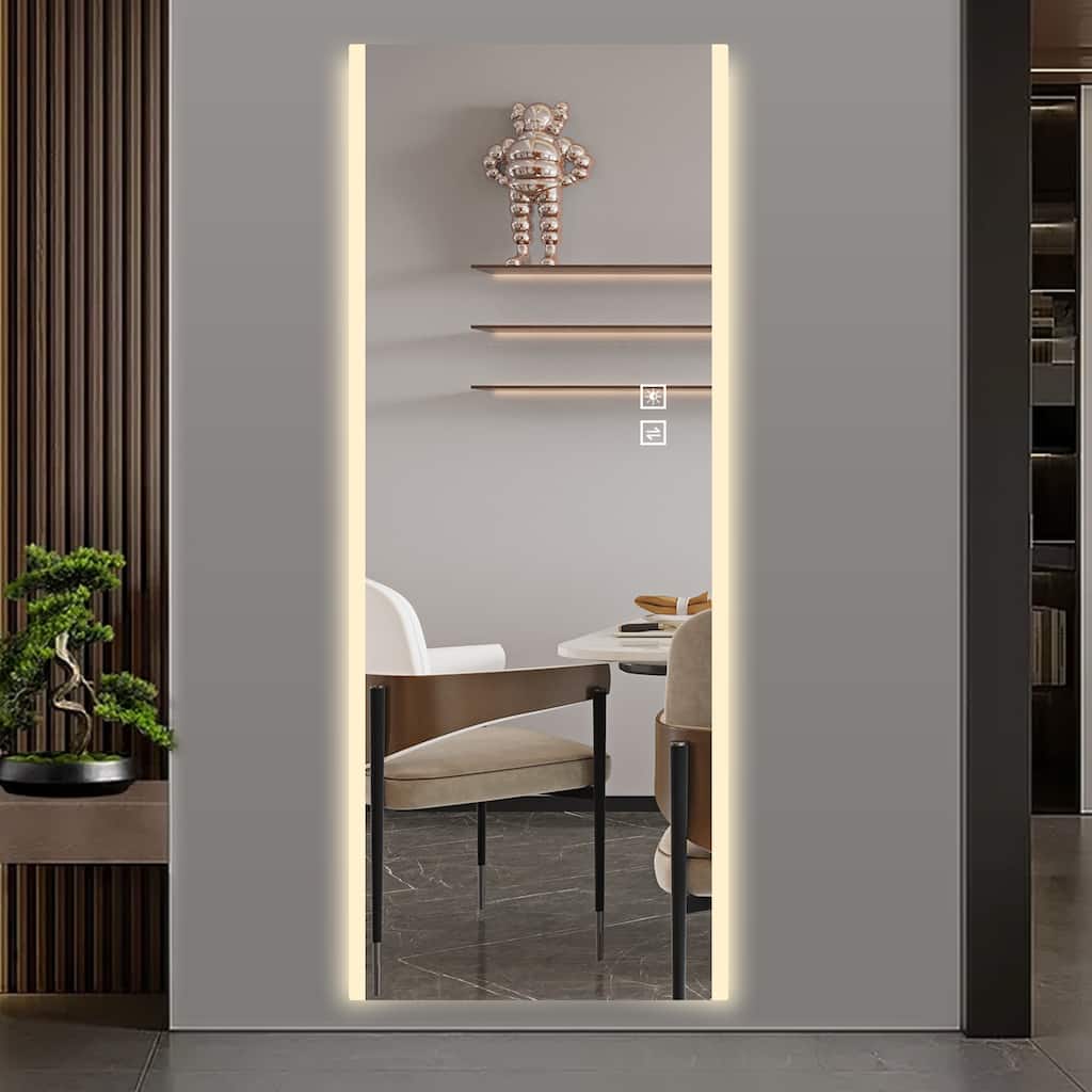 65x21 inch LED Full Length Mirror Frameless Wall Mounted 3 Color Light Explosion proof