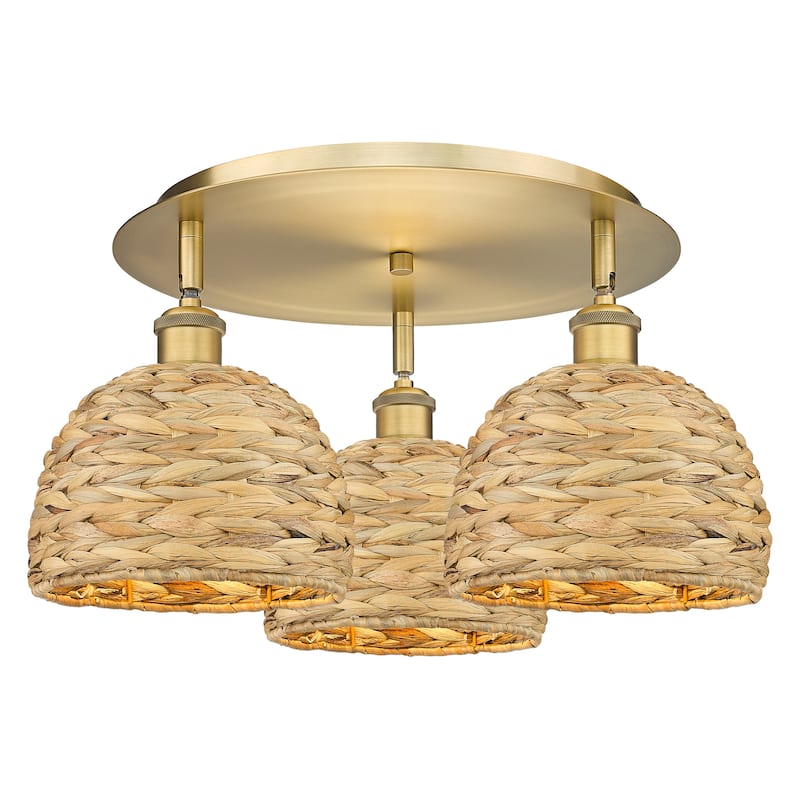 Innovations Lighting Endless Possibilities Ballston - Woven Rattan - 3 Light 20" Flush Mount - Brushed Brass