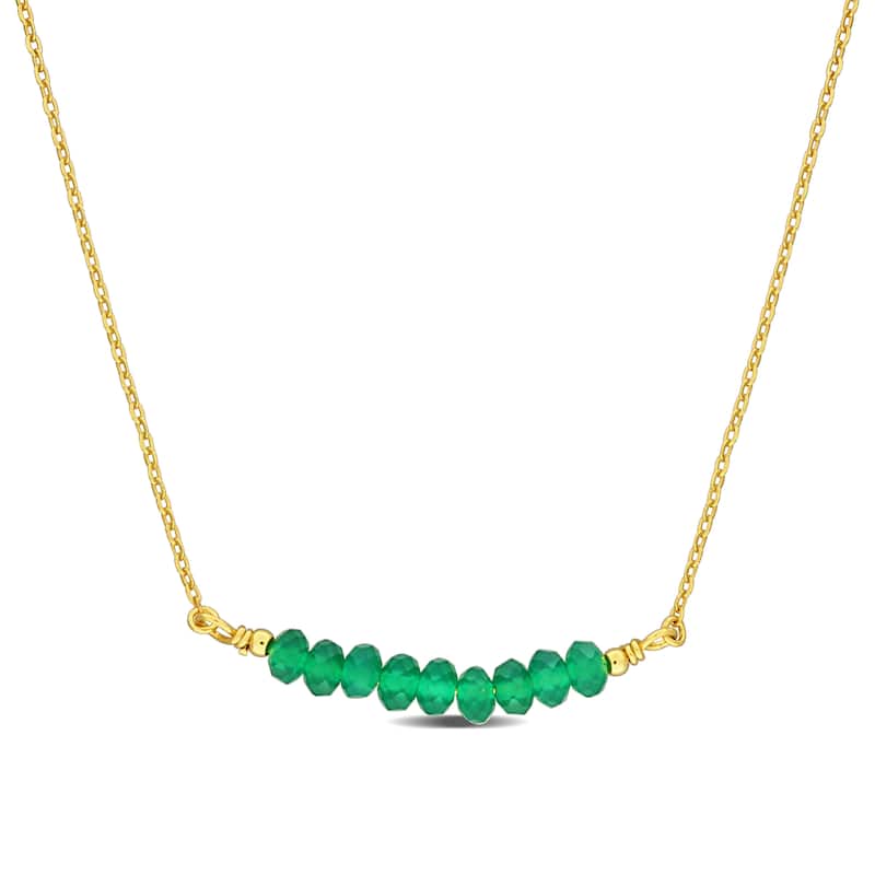 Miadora 0.59ct TGW 4mm Green Onyx Beads with Rolo Chain in Yellow Sterling Silver