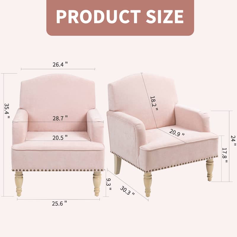 Fabric Side Chair Accent Chair with Wooden Legs, Vanity Chair Armchair Club Chair with Nailhead Trim