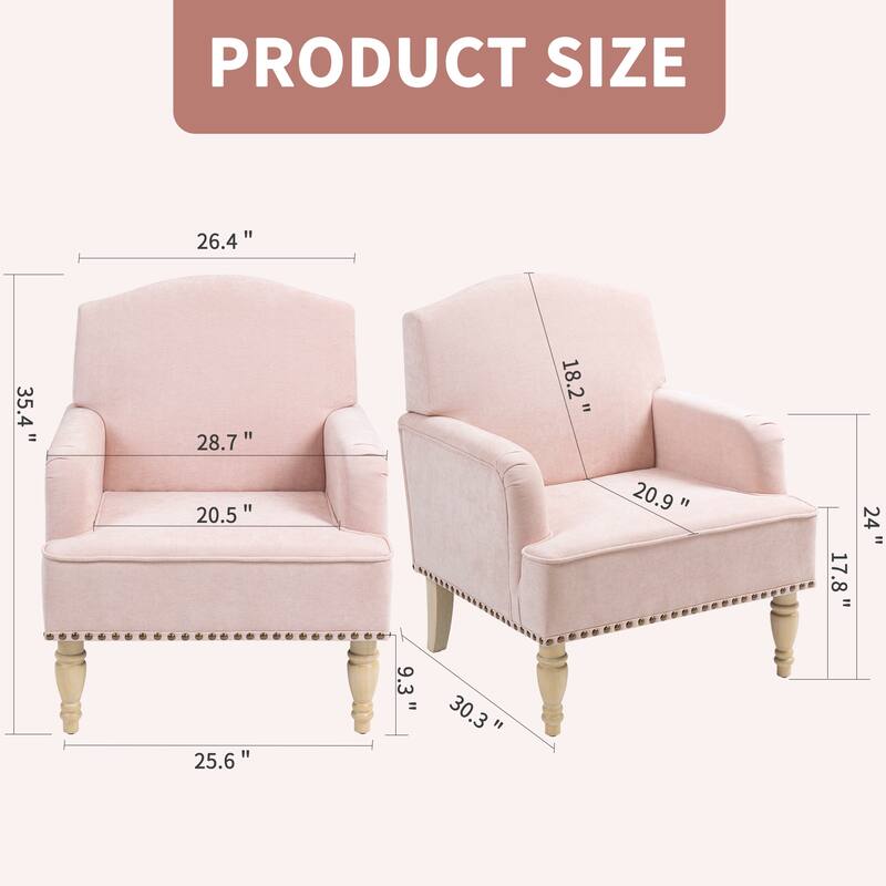 Sage Fabric Modern Accent Chair with Retro Wooden Legs, Nailhead Trim, and High-Density Foam Cushion