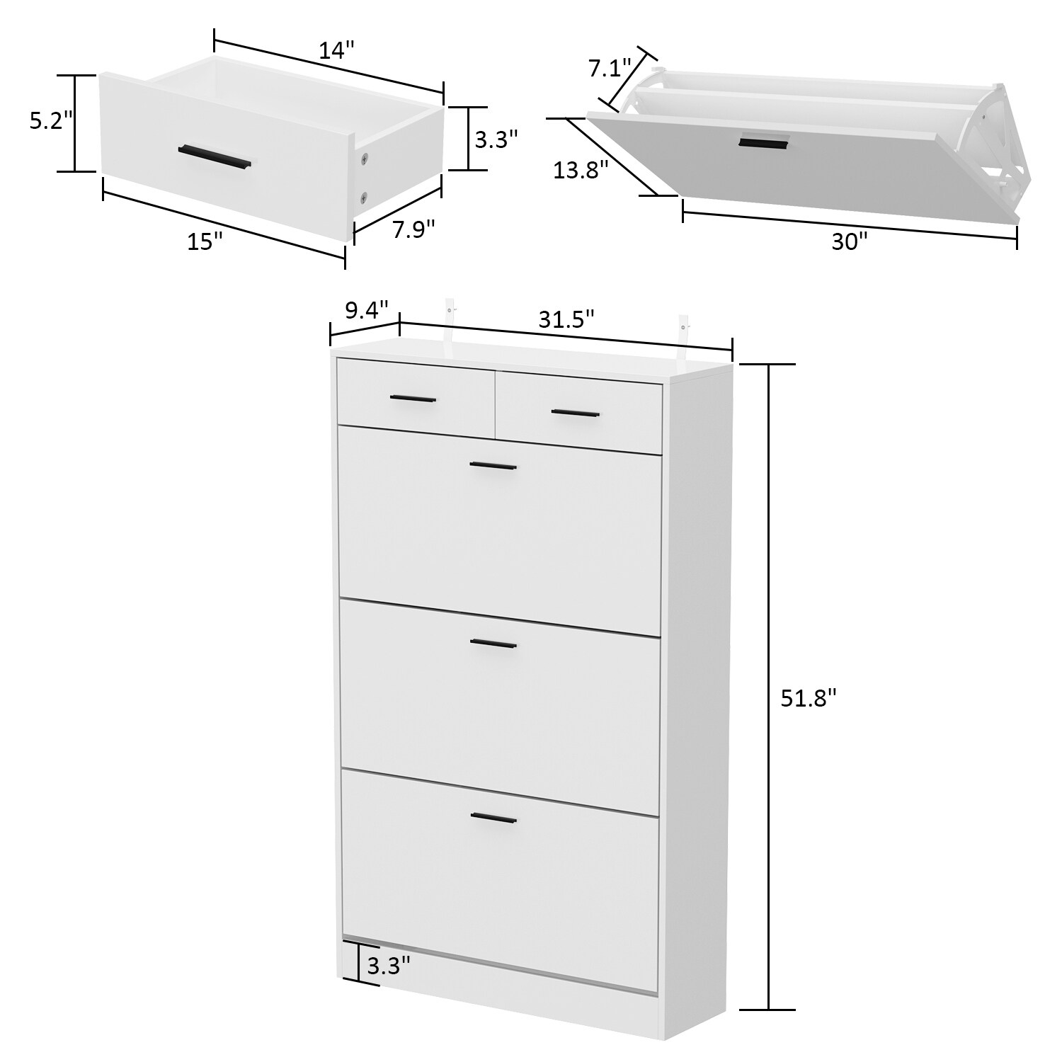 Modern Shoe Storage Cabinet with 5 Drawer Shoe Rack Storage Organizer - White