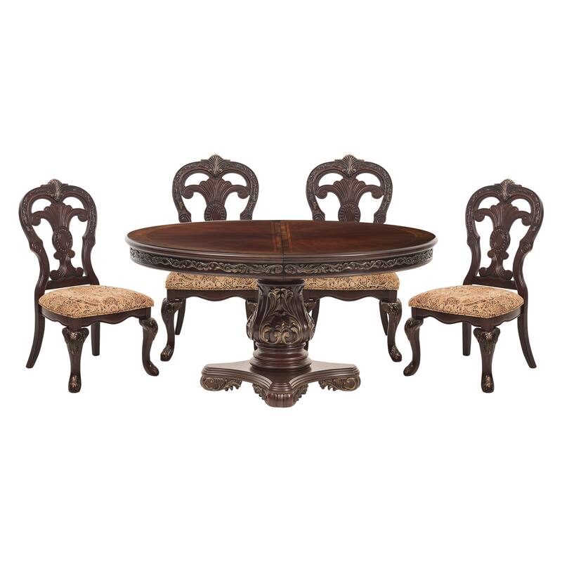 Beautiful Cherry Finish with Gold Tipping 1pc Dining Round/Oval Table with Extension Leaf Traditional Design Furniture