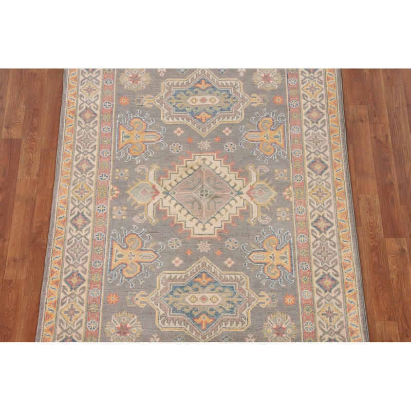Gray Kazak Oriental Area Rug Hand-Knotted Traditional Wool Carpet - 4'1" x 6'0"