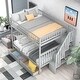 preview thumbnail 12 of 16, Full Over Full Solid Wood Bunk Bed with Two Drawers and Storage Staircase, High Guardrail