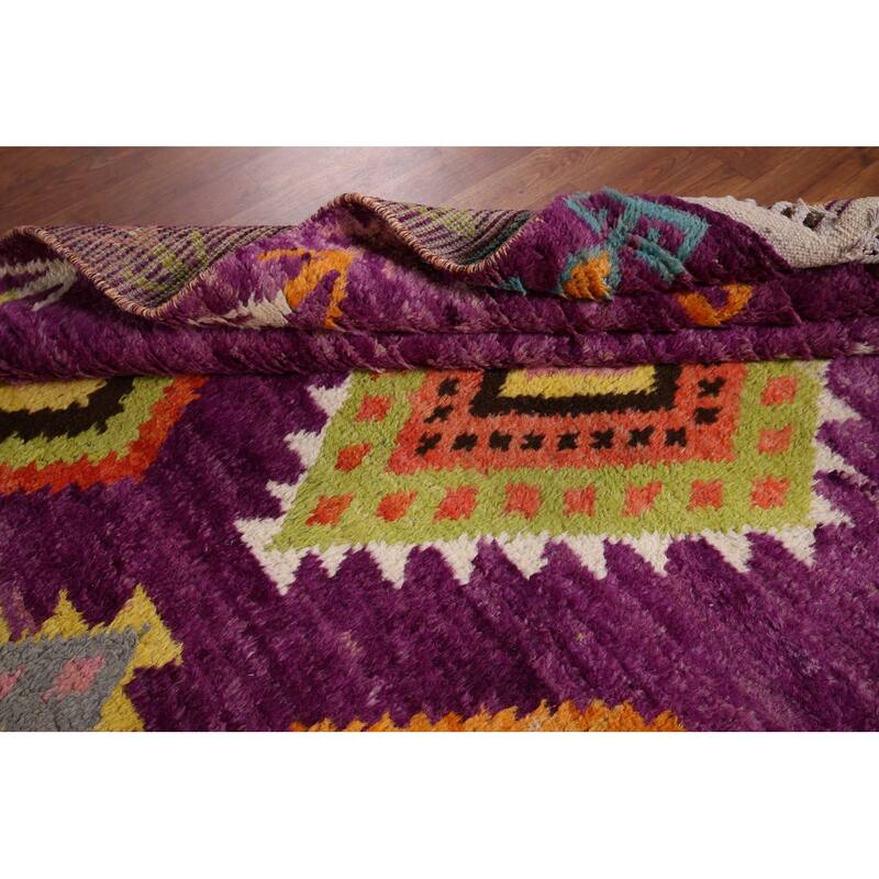 Purple Plush Moroccan Oriental Area Rug Handmade Wool Carpet - 6'1" x 9'5"