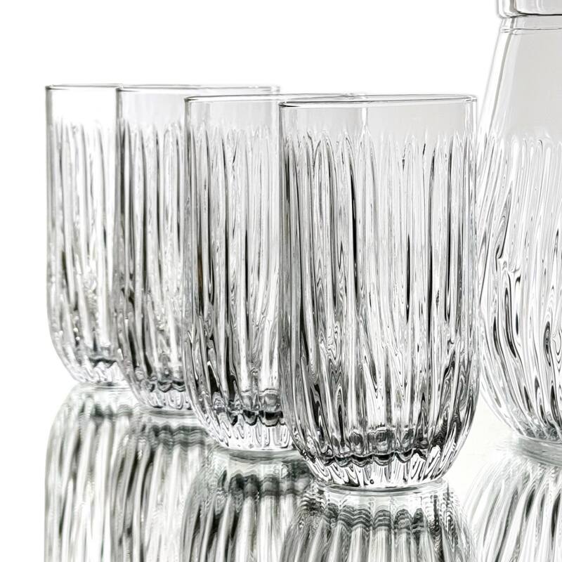 Sleek 14 oz. Cristalline Tumblers Linear Grooved Design Perfect for Hot and Cold Beverages