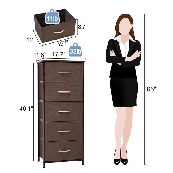 dimension image slide 3 of 14, Home Bedroom Furniture 5-drawer Chest Vertical Storage Tower - Fabric Dresser