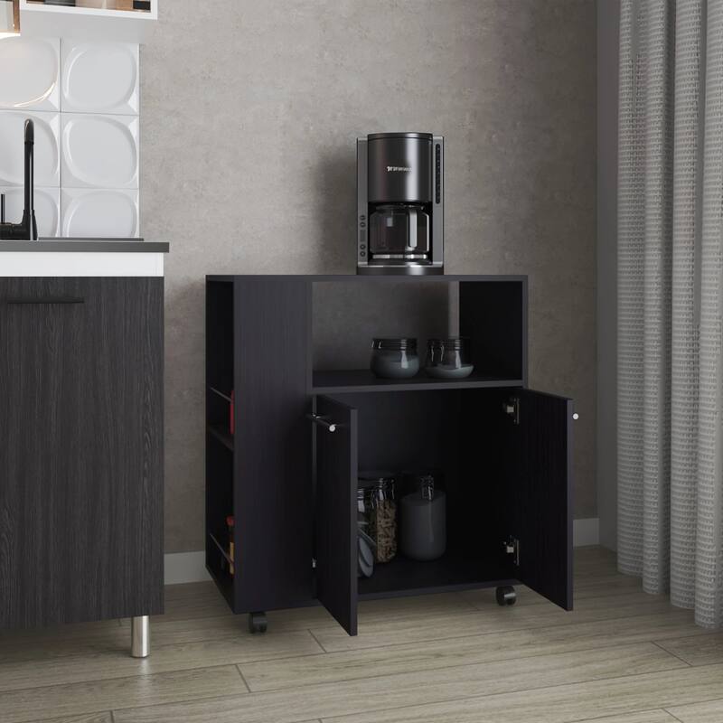 Wengue Kitchen cart with Microwave Shelf and Open Storage - Wenge