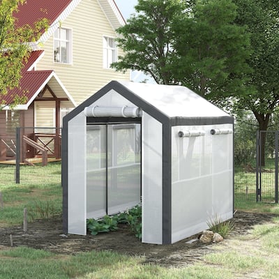Outsunny 8' L x 6' W x 7.4' H Outdoor Walk-In Tunnel Greenhouse with Roll-up Windows, 2 Zippered Doors, & Weather Cover