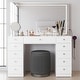 preview thumbnail 1 of 5, Makeup Vanity Desk w/ Free Black Storage Stool, Full-Width, Dimmable LED Mirror, Bluetooth, 11 Drawers White