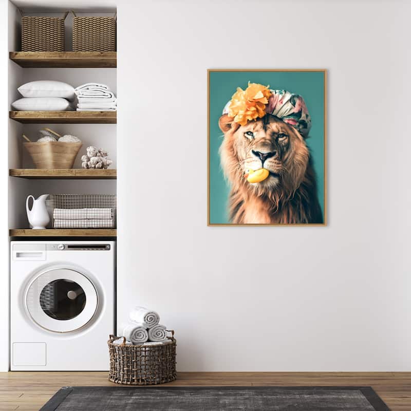 King of the Bathroom Lion by Niky Rahner Framed Canvas Wall Art