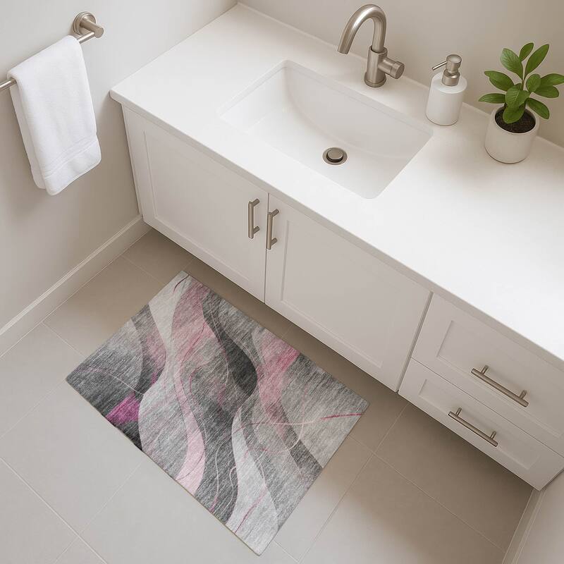 Premium Washable Super Soft Modern Waves Mayfield Rug - Pink - 1'8" x 2'6"