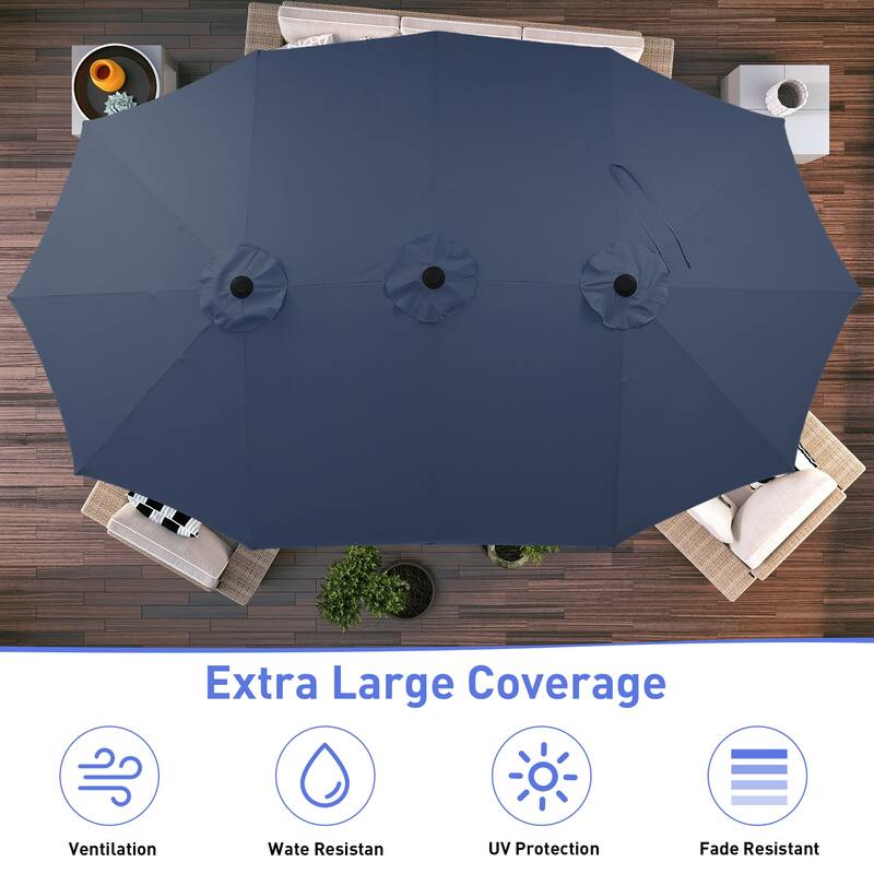 Ainfox 10ft Solar Patio Umbrella 40 LED Lighted and Umbrella Base, Strip Lights Outdoor Market Table Umbrella
