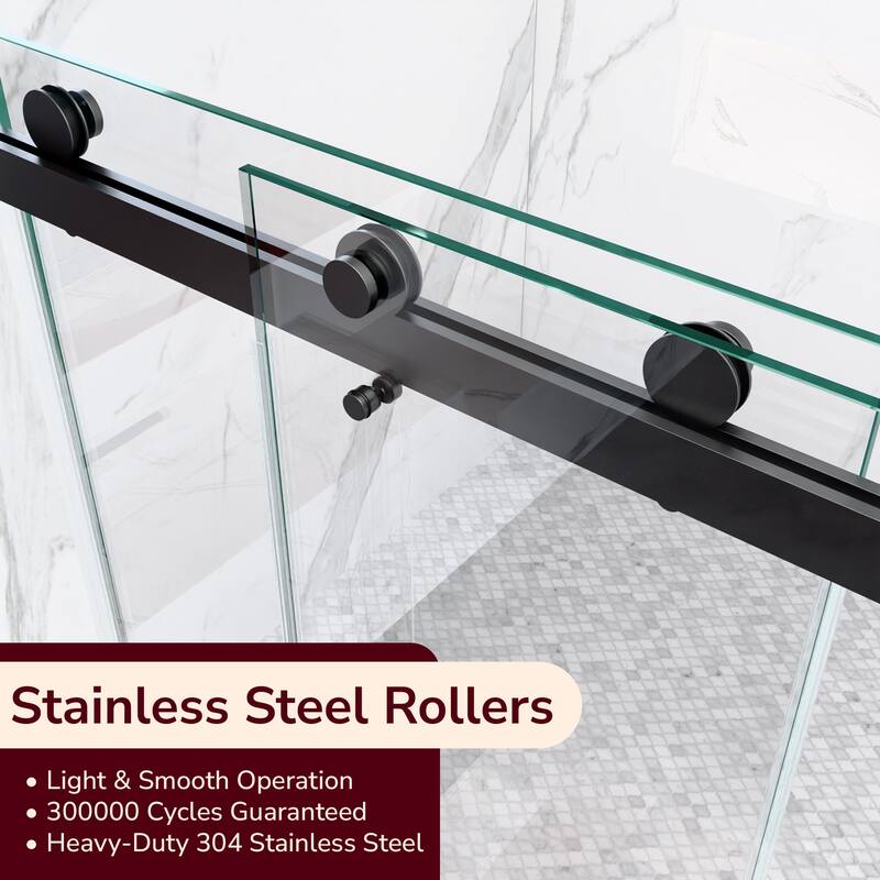 GDFStudio - Modern Minimalist Frameless Double Sliding Shower Door with 3/8" SGCC Tempered Glass & Stainless Steel Hardware