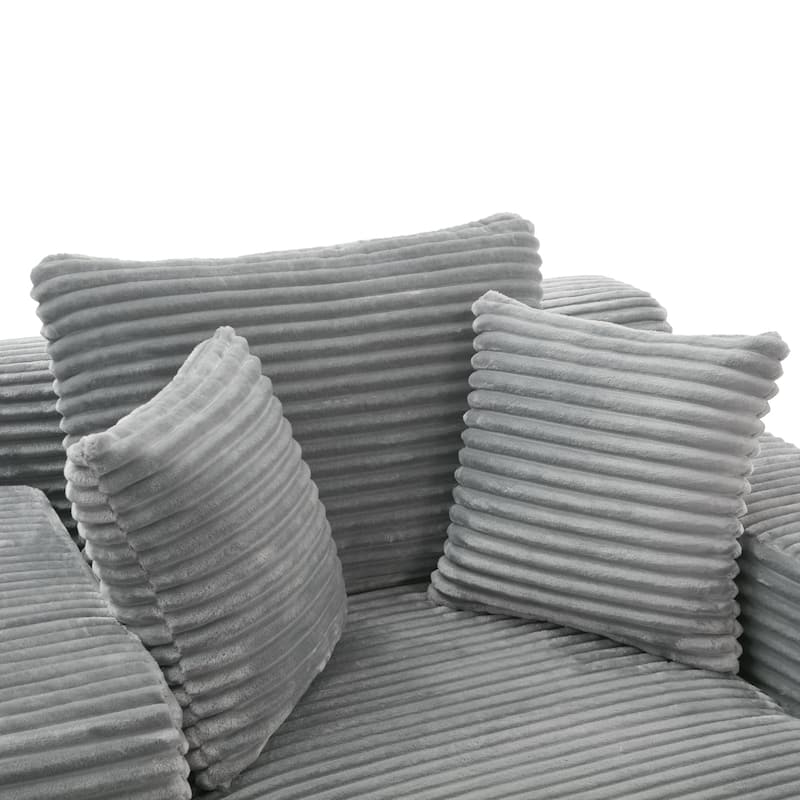 Corduroy Chaise Lounge Sofa Bed with Removable Pillows, Pocket Spring Cushion and No Assembly Required