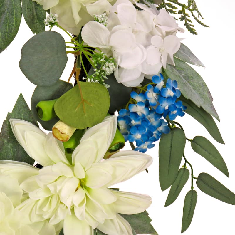 National Tree Company 24 inch Artificial Spring Wreath with Dahlia, Peony, and Hydrangea Blooms, Realistic Floral Decoration