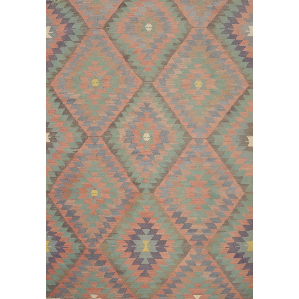 Hand Woven Oriental 100% Wool Carpet Southwestern Tribal Coral Kilim Area Rug - 7' 1'' X 5' 8''