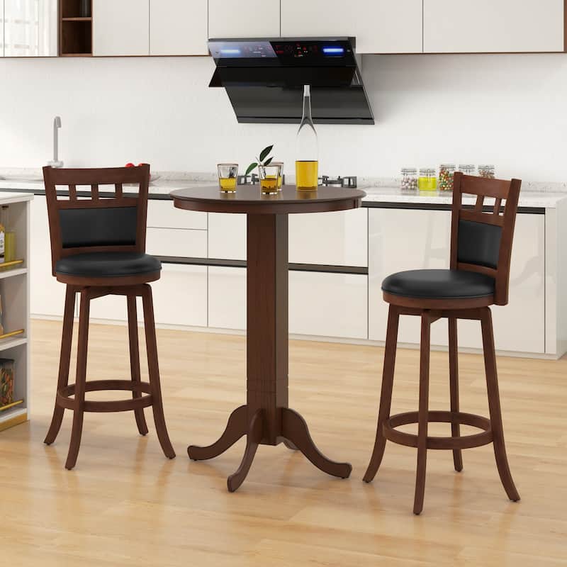 Espresso Round Bar Height Table with Rubber Wood Pedestal Base for Kitchen Dining or Bistro - 30"Dia x 41"H
