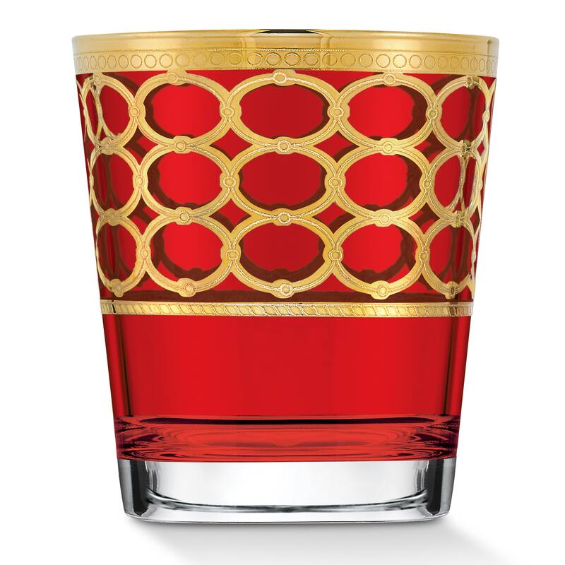 Lorren Home Trends Multicolor Double Old Fashion with Gold Rings, Set of 4