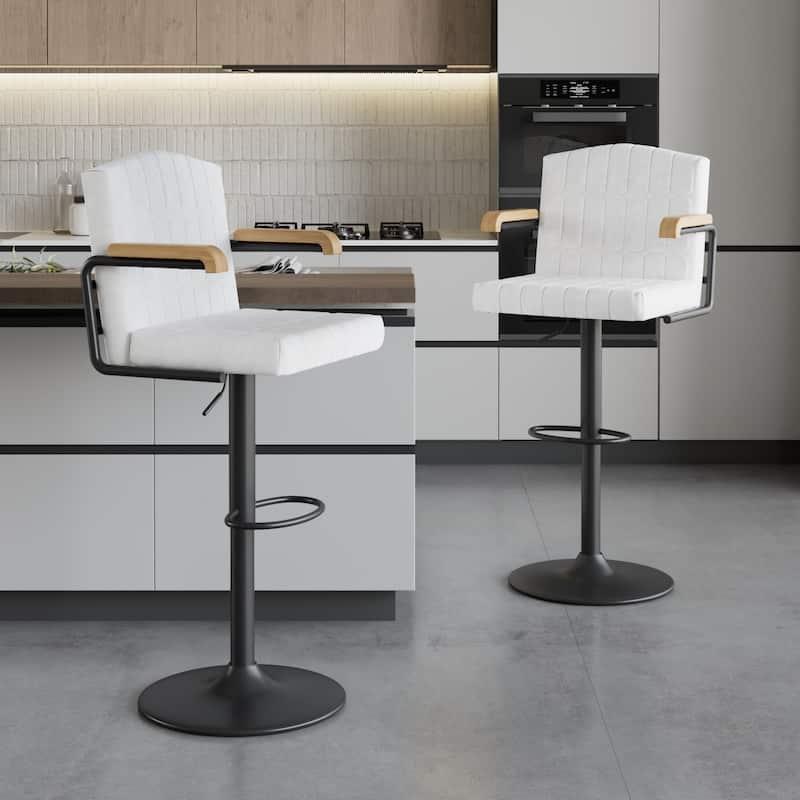 2/4 Pack Beige Flocked Bar Stools Swivel 35.4"-43.3" Adjustable Height Brown Arms Counter Bar Height Kitchen Island Set - Set of 2
