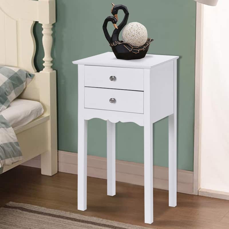 Gymax Side Table End Accent Table Night Stand W/ 2 Drawers Furniture - White