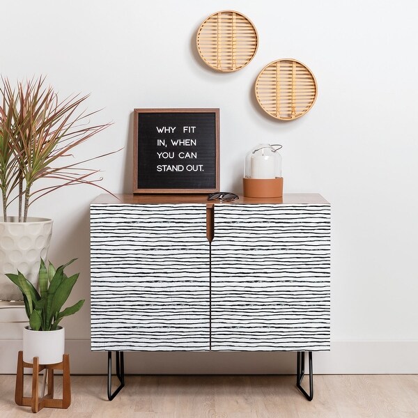 Deny Designs Painted Stripes Credenza (Birch or Walnut, 2 Leg Options)