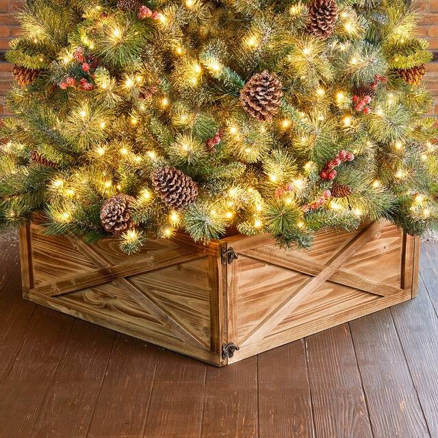 Glitzhome 26"L/ 22"L Handcrafted Wooden Christmas Tree Collar