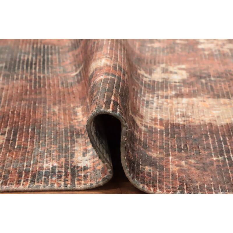 Hand Knotted Oriental Viscose Silk Carpet Modern Abstract Oranges & Rust Abstract Area Rug - 8' 0'' X 5' 1''