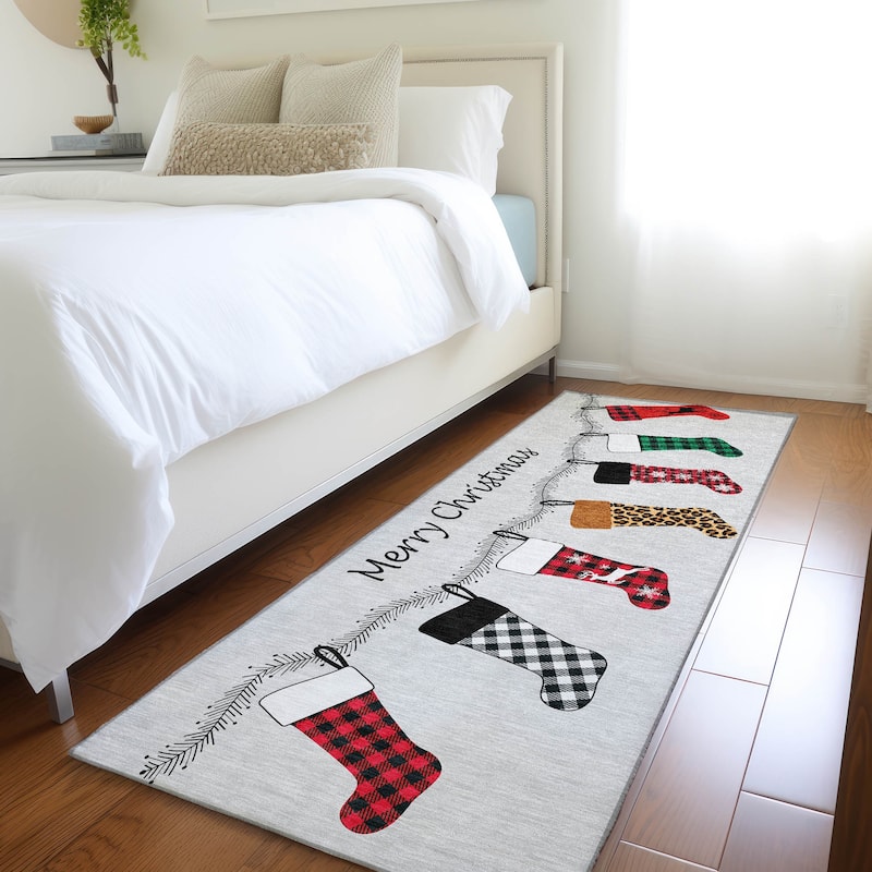 Premium Washable Super Soft Merry Christmas Stockings Mayfield Rug - Multi - 2' 3" x 7' 6" - Runner