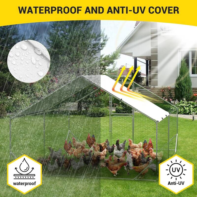 Large Metal Chicken Coop Run,Walk-in Poultry Cage with Waterproof Roof Cover